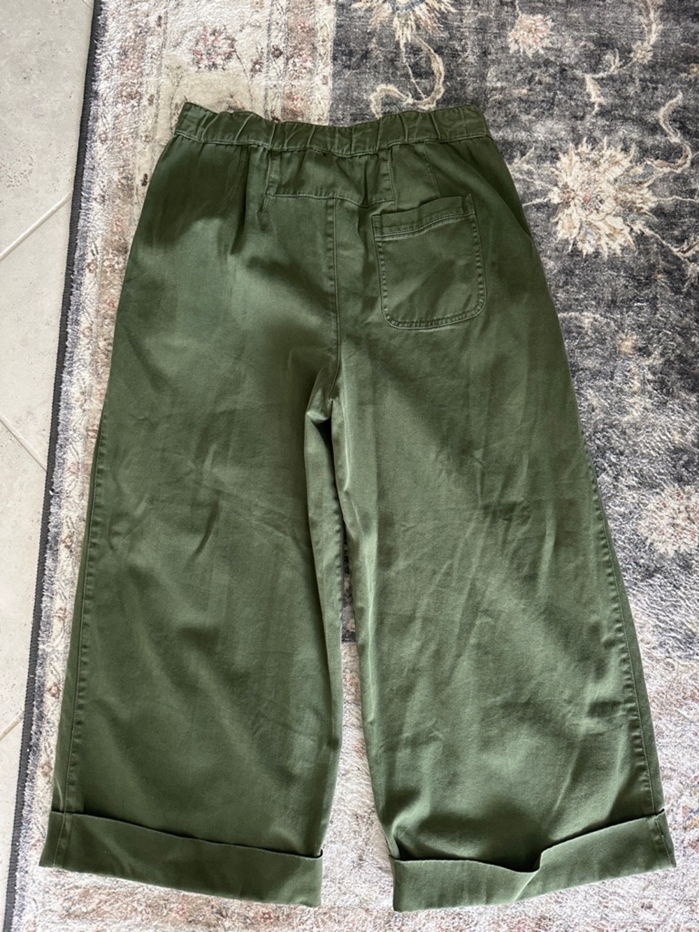 Free People Olive Green After Love Pleated Wide-Leg Cuffed Pants - Picture 6 of 7